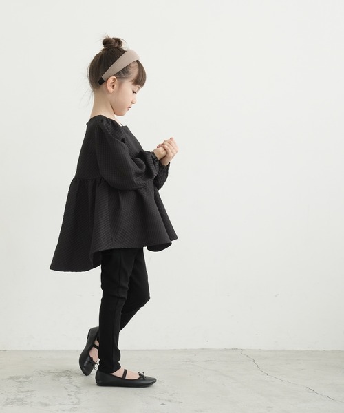 coca（coca）（コカ）の「キッズ　格子変わり織りスクエアネックブラウス（シャツ/ブラウス・キッズ・ホワイト/ブラック・110/120/130/140）」の6枚目の写真