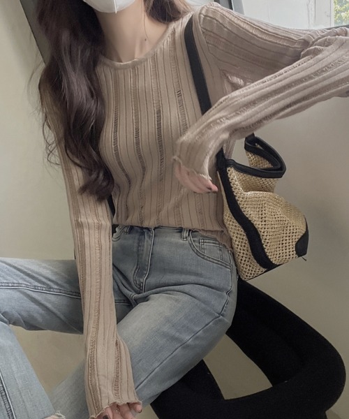 FREE STYLISTS(フリー スタイリスト)の「YUGA_YGMC ストライプシアー ミドル丈 トップス(その他トップス・レディース・ブラック/ベージュ/ホワイト・FREE)」の12枚目の写真