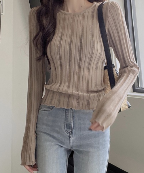 FREE STYLISTS(フリー スタイリスト)の「YUGA_YGMC ストライプシアー ミドル丈 トップス(その他トップス・レディース・ブラック/ベージュ/ホワイト・FREE)」の10枚目の写真