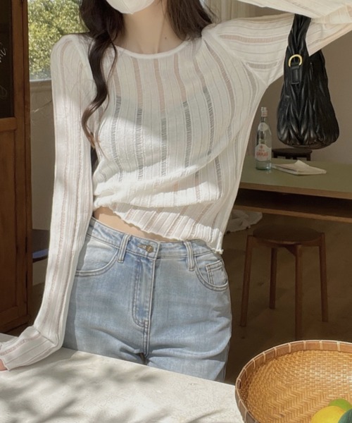 FREE STYLISTS(フリー スタイリスト)の「YUGA_YGMC ストライプシアー ミドル丈 トップス(その他トップス・レディース・ブラック/ベージュ/ホワイト・FREE)」の16枚目の写真