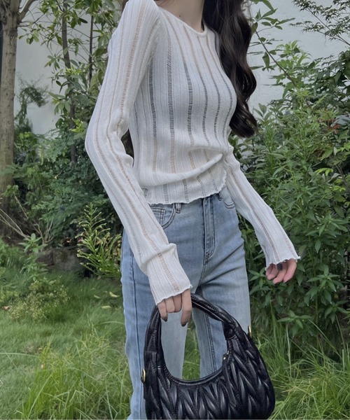 FREE STYLISTS(フリー スタイリスト)の「YUGA_YGMC ストライプシアー ミドル丈 トップス(その他トップス・レディース・ブラック/ベージュ/ホワイト・FREE)」の14枚目の写真