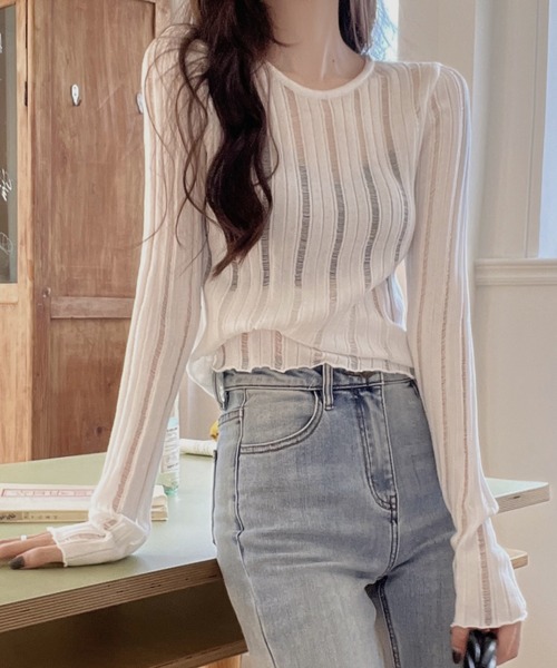 FREE STYLISTS(フリー スタイリスト)の「YUGA_YGMC ストライプシアー ミドル丈 トップス(その他トップス・レディース・ブラック/ベージュ/ホワイト・FREE)」の17枚目の写真