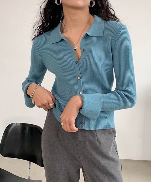 セール】衿付き前開きソフトリブニット（ニット/セーター）｜LADY LIKE