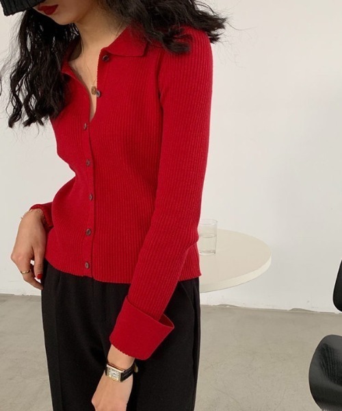 とししOBLIオブリ　リブニット赤 Re-J&SUPURE｜フロントクロスリブニットプルオーバー | Rakuten