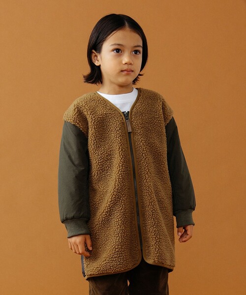 B:MING by BEAMS（ビーミングバイビームス）の「B:MING by BEAMS / ボア キルティング コート（100~140cm）（ノーカラーコート・キッズ・ブルー系その他/モカ・100/110/120/140/130）」の4枚目の写真