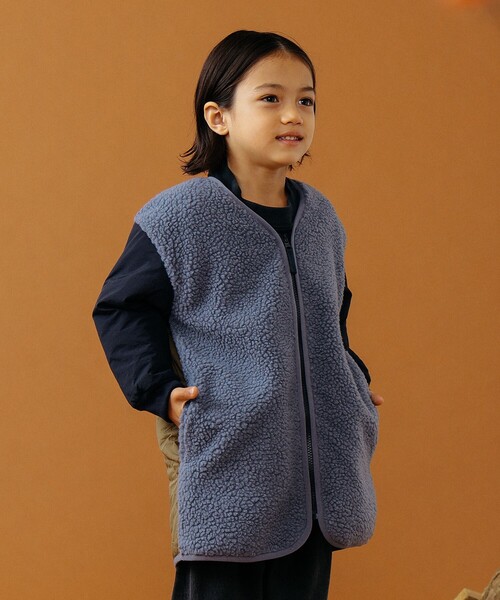B:MING by BEAMS（ビーミングバイビームス）の「B:MING by BEAMS / ボア キルティング コート（100~140cm）（ノーカラーコート・キッズ・ブルー系その他/モカ・100/110/120/140/130）」の6枚目の写真