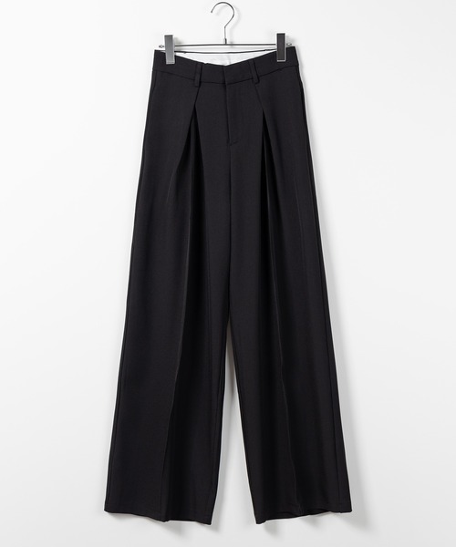 ★超高級ウール　美品◎シティ　ワイド　スラックス　ストレート　ブラック　М 選べる5サイズ／5カラー 】ダブルタックヘビーワイド