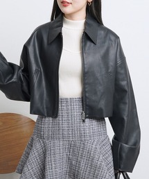 レザーショート丈フロントジップシャツジャケット