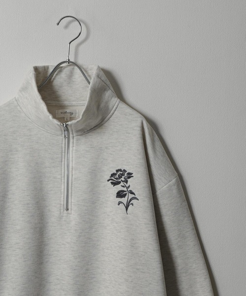 NILWAY(ニルウェイ)の「裏起毛花刺繍ハーフジップ(スウェット・メンズ・ネイビー/オートミール/ブラック・MEDIUM/LARGE)」の5枚目の写真
