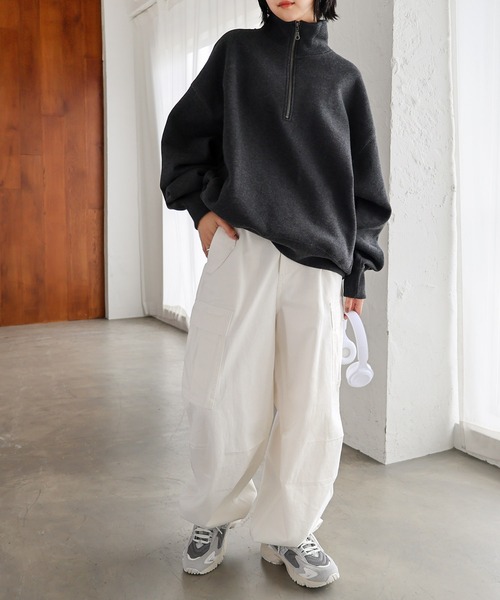 andme（アンドミー）の「裏起毛ハーフジップ長袖スウェットプルオーバー（スウェット・レディース・アイボリー/グレー/チャコールグレー/ベージュ/オートミール・M）」の6枚目の写真