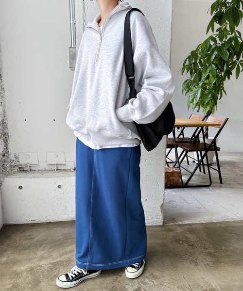 andme（アンドミー）の「裏起毛ハーフジップ長袖スウェットプルオーバー（スウェット・レディース・アイボリー/グレー/チャコールグレー/ベージュ/オートミール・M）」の12枚目の写真