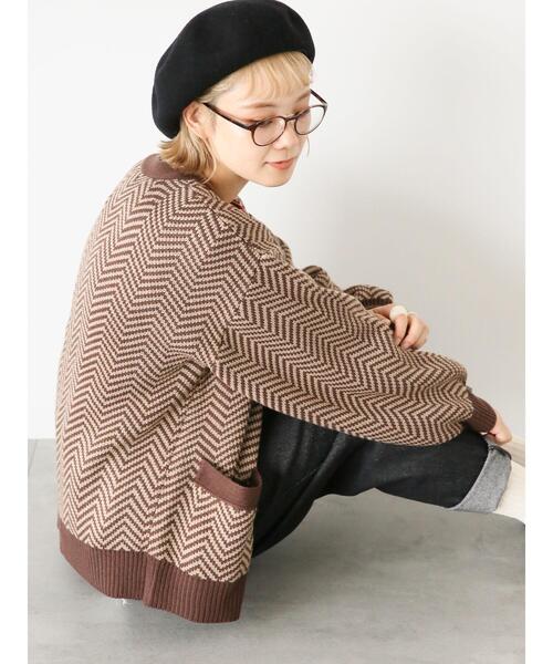 ehka sopo（エヘカソポ）の「ヘリンボーン柄Vネックカーディガン（カーディガン/ボレロ・レディース・グリーン/ブラウン/ブラック/ブルー・F）」の10枚目の写真