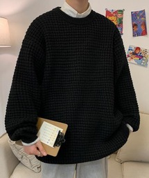 ビッグシルエット配色ワッフルニット