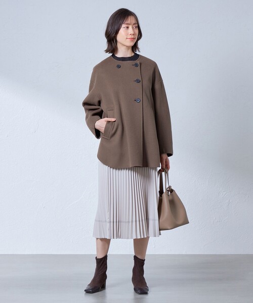 CAST:（キャストコロン）の「【イチオシ】ウールリバートッパーコート（ノーカラージャケット・レディース・ブルー系その他2/ブラウン系その他5/ベージュ・S/M）」の2枚目の写真