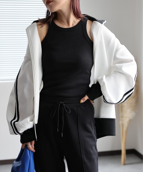 ap retro（アプレトロ）の「トラックジャケット／ジャージ（ブルゾン・レディース・ネイビー/アイボリー/オフホワイト/ベージュ・FREE）」の5枚目の写真