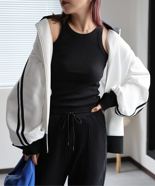 ap retro（アプレトロ）の「トラックジャケット／ジャージ（ブルゾン・レディース・ネイビー/アイボリー/オフホワイト/ベージュ・FREE）」の6枚目の写真