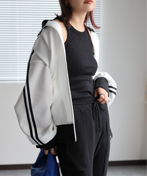 ap retro（アプレトロ）の「トラックジャケット／ジャージ（ブルゾン・レディース・ネイビー/アイボリー/オフホワイト/ベージュ・FREE）」の11枚目の写真