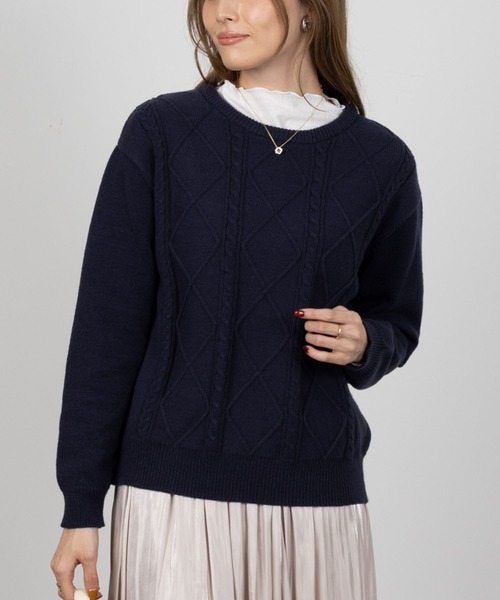 NAVY(ネイビー)の「NAVY もちもち 洗えるニット ケーブル編みプルオーバー(ニット/セーター・レディース・アイボリー/ブラウン/ピンク/ネイビー・M/L)」の3枚目の写真