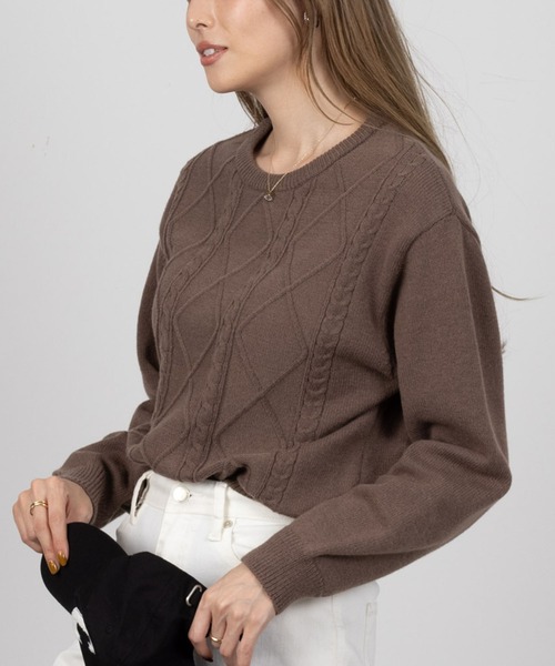 NAVY(ネイビー)の「NAVY もちもち 洗えるニット ケーブル編みプルオーバー(ニット/セーター・レディース・アイボリー/ブラウン/ピンク/ネイビー・M/L)」の1枚目の写真