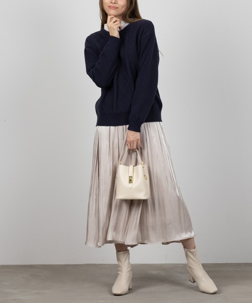 NAVY(ネイビー)の「NAVY もちもち 洗えるニット ケーブル編みプルオーバー(ニット/セーター・レディース・アイボリー/ブラウン/ピンク/ネイビー・M/L)」の9枚目の写真