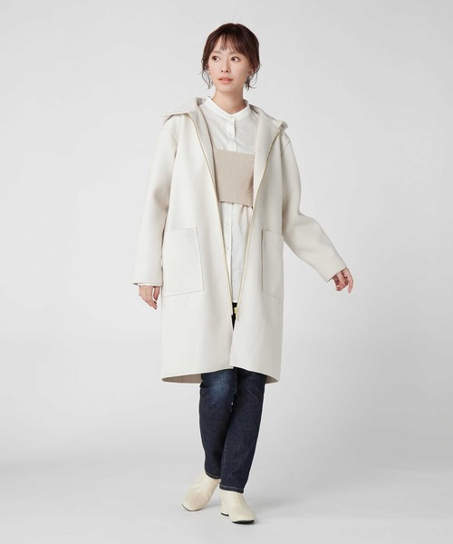 Right-on(ライトオン)の「【HONEYSUCKLE ROSE】裏リブZIPコート(チェスターコート・レディース・ブラック/オフホワイト・M/L)」の5枚目の写真