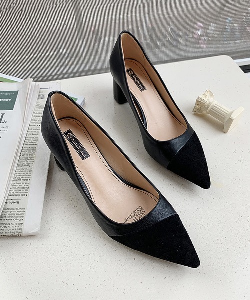 Miniministore（ミニミニストア）の「太ヒールパンプス 通勤 PUスエード（パンプス・レディース・ベージュ/ブラック・24.5cm/24.0cm/23.0cm/23.5cm/25.0cm/22.5cm）」の2枚目の写真