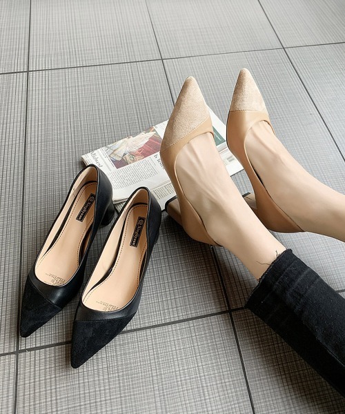 Miniministore（ミニミニストア）の「太ヒールパンプス 通勤 PUスエード（パンプス・レディース・ベージュ/ブラック・24.5cm/24.0cm/23.0cm/23.5cm/25.0cm/22.5cm）」の3枚目の写真