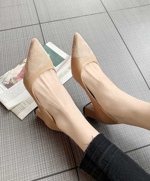 Miniministore（ミニミニストア）の「太ヒールパンプス 通勤 PUスエード（パンプス・レディース・ベージュ/ブラック・24.5cm/24.0cm/23.0cm/23.5cm/25.0cm/22.5cm）」の4枚目の写真