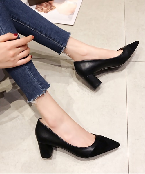 Miniministore（ミニミニストア）の「太ヒールパンプス 通勤 PUスエード（パンプス・レディース・ベージュ/ブラック・24.5cm/24.0cm/23.0cm/23.5cm/25.0cm/22.5cm）」の10枚目の写真