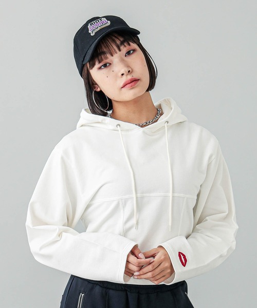 X-girl（エックスガール）の「DOUBLE LOGO 6PANEL CAP（キャップ・レディース・ピンク/ベージュ/ブラック・ONE SIZE）」の14枚目の写真