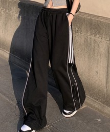 【HOOK】for girls 　サイドラインワイドスウェットパンツ