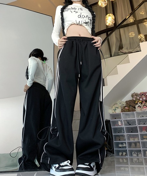 セール】【HOOK】for girls サイドラインワイドスウェットパンツ