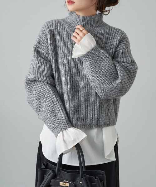 PUAL CE CIN（ピュアルセシン）の「【セットアイテム】袖フレアブラウス+ハイネック畦ニットSET（ニット/セーター・レディース・グレー/アイボリー・FREE）」の2枚目の写真