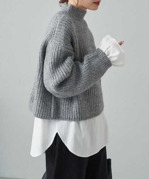 PUAL CE CIN（ピュアルセシン）の「【セットアイテム】袖フレアブラウス+ハイネック畦ニットSET（ニット/セーター・レディース・グレー/アイボリー・FREE）」の8枚目の写真