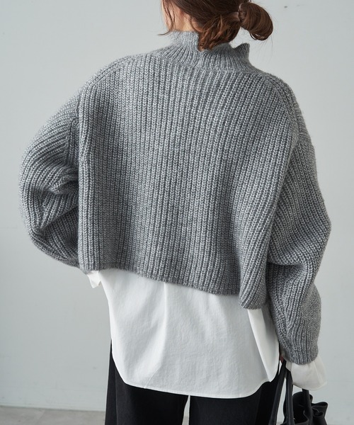 PUAL CE CIN（ピュアルセシン）の「【セットアイテム】袖フレアブラウス+ハイネック畦ニットSET（ニット/セーター・レディース・グレー/アイボリー・FREE）」の9枚目の写真