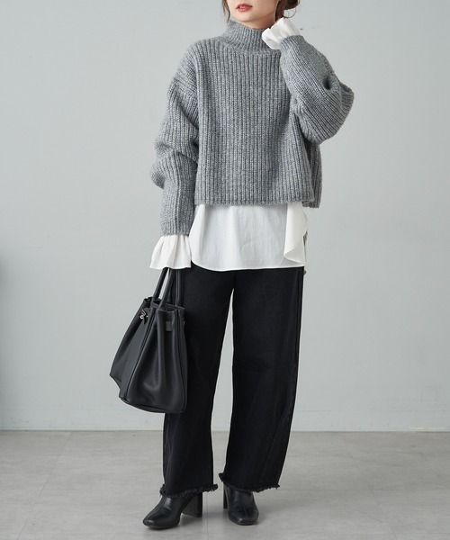 PUAL CE CIN（ピュアルセシン）の「【セットアイテム】袖フレアブラウス+ハイネック畦ニットSET（ニット/セーター・レディース・グレー/アイボリー・FREE）」の10枚目の写真