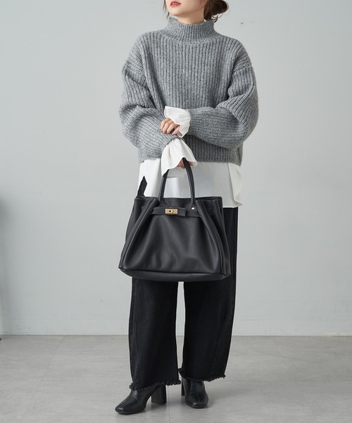 PUAL CE CIN（ピュアルセシン）の「【セットアイテム】袖フレアブラウス+ハイネック畦ニットSET（ニット/セーター・レディース・グレー/アイボリー・FREE）」の11枚目の写真