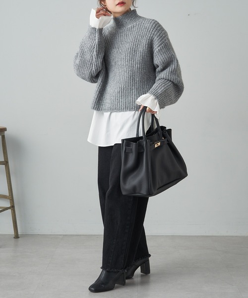 PUAL CE CIN（ピュアルセシン）の「【セットアイテム】袖フレアブラウス+ハイネック畦ニットSET（ニット/セーター・レディース・グレー/アイボリー・FREE）」の12枚目の写真