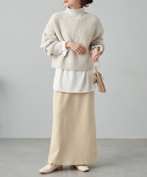 PUAL CE CIN（ピュアルセシン）の「【セットアイテム】袖フレアブラウス+ハイネック畦ニットSET（ニット/セーター・レディース・グレー/アイボリー・FREE）」の3枚目の写真