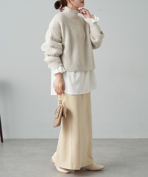 PUAL CE CIN（ピュアルセシン）の「【セットアイテム】袖フレアブラウス+ハイネック畦ニットSET（ニット/セーター・レディース・グレー/アイボリー・FREE）」の4枚目の写真