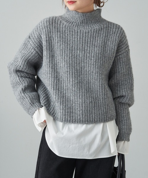 PUAL CE CIN（ピュアルセシン）の「【セットアイテム】袖フレアブラウス+ハイネック畦ニットSET（ニット/セーター・レディース・グレー/アイボリー・FREE）」の7枚目の写真