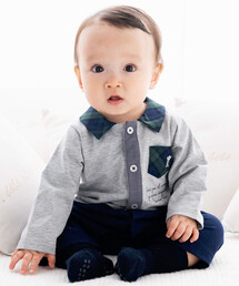 fillot de bebe reduction（フィヨデュベベルダクティオン）の「チェック襟カバーオール(70~80cm)（ロンパース）」