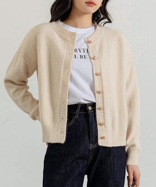 DAY CLOSET(デイ クローゼット)の「レディース 長袖ハートボタンのやわらかニットカーディガン(ニット/セーター・レディース・グレー/アイボリー/ブラック/ピンク/グリーン・FREE)」の21枚目の写真