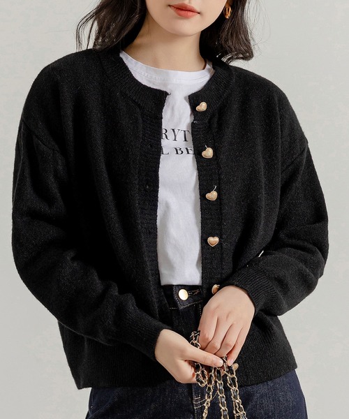 DAY CLOSET(デイ クローゼット)の「レディース 長袖ハートボタンのやわらかニットカーディガン(ニット/セーター・レディース・グレー/アイボリー/ブラック/ピンク/グリーン・FREE)」の22枚目の写真
