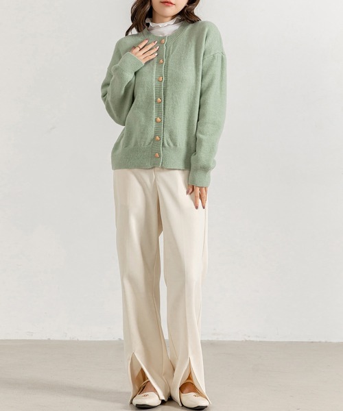 DAY CLOSET(デイ クローゼット)の「レディース 長袖ハートボタンのやわらかニットカーディガン(ニット/セーター・レディース・グレー/アイボリー/ブラック/ピンク/グリーン・FREE)」の14枚目の写真