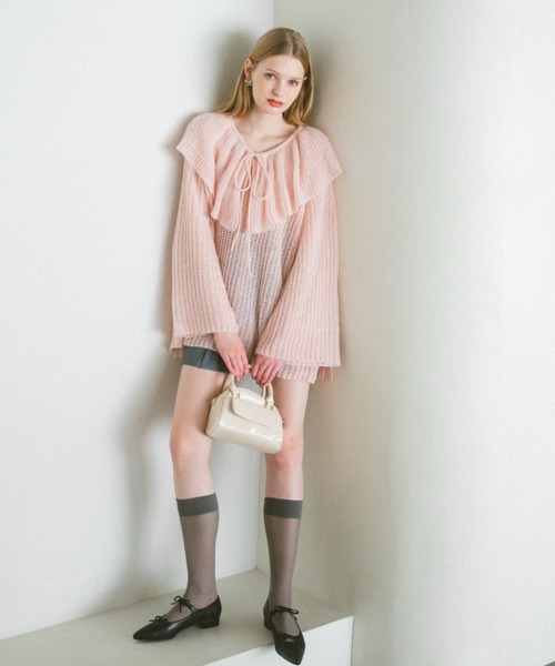 ECREL（エクレール）の「スパンコールフリルシアーニット / 前後2way着用可（ニット/セーター・レディース・ピンク/ライトブルー/アイボリー/ベビーピンク/ブラウン・FREE）」の12枚目の写真