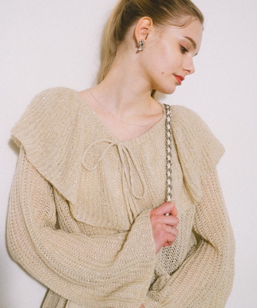 ECREL（エクレール）の「スパンコールフリルシアーニット / 前後