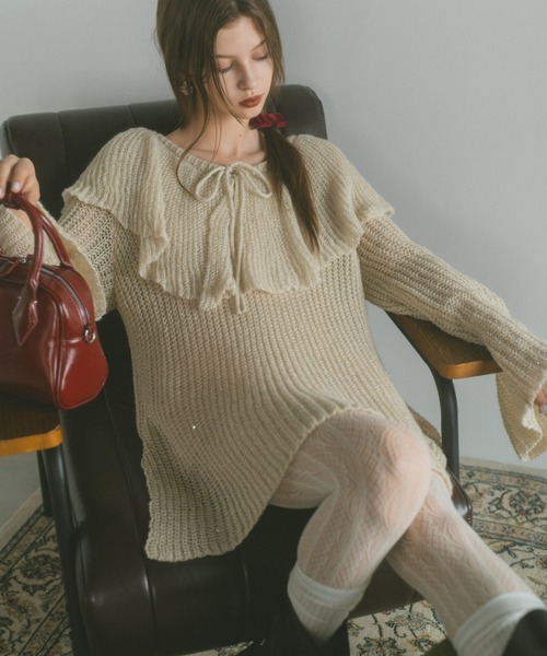 sheller ポイントフリルスパンコールニット みはる