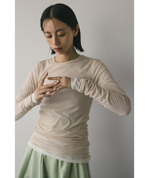 STYLEMIXER（スタイルミキサー）の「ソフトスムースシアーロンT（Tシャツ/カットソー・レディース・グリーン/ライトベージュ/サックスブルー/ホワイト・FREE）」の3枚目の写真