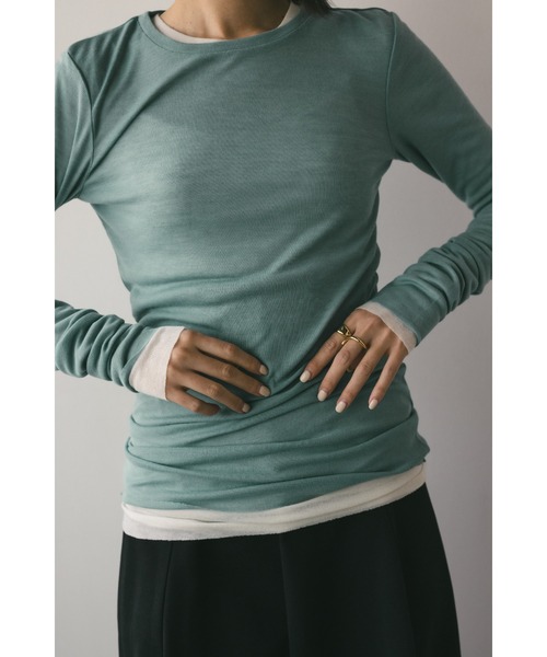 STYLEMIXER（スタイルミキサー）の「ソフトスムースシアーロンT（Tシャツ/カットソー・レディース・グリーン/ライトベージュ/サックスブルー/ホワイト・FREE）」の11枚目の写真